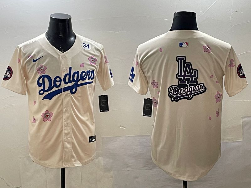 Men Los Angeles Dodgers Blank Cream Sakura Edition 2025 Nike MLB Jersey style 24->los angeles dodgers->MLB Jersey